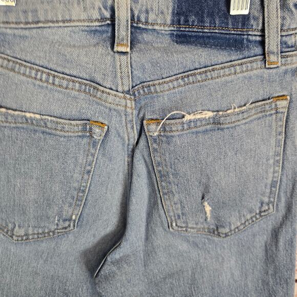 Abercrombie & Fitch 90's Straight High Rise Jeans Sz 24 Busted Knee Grunge Denim - Picture 8 of 15